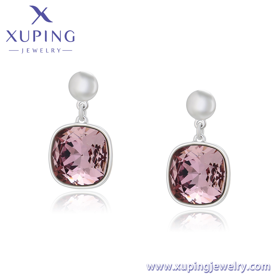 Xuping Simple Platinum Statement Gemstone Earrings For Sale
